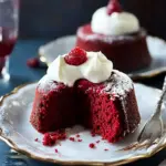 Decadent Molten Red Velvet Cakes with Creamy Whipped Topping 6 Molten Red Velvet Cakes