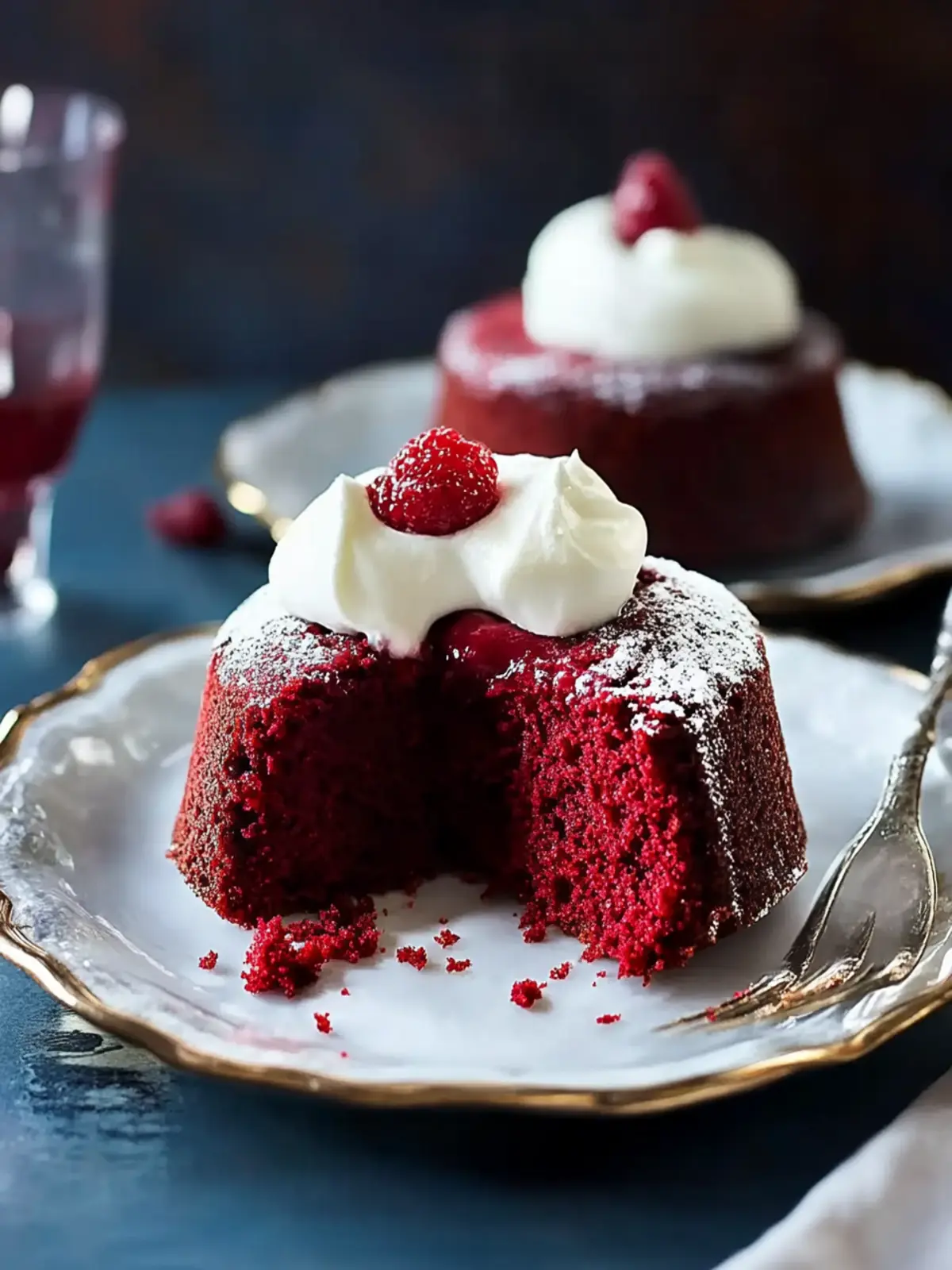 Decadent Molten Red Velvet Cakes with Creamy Whipped Topping 5 Molten Red Velvet Cakes