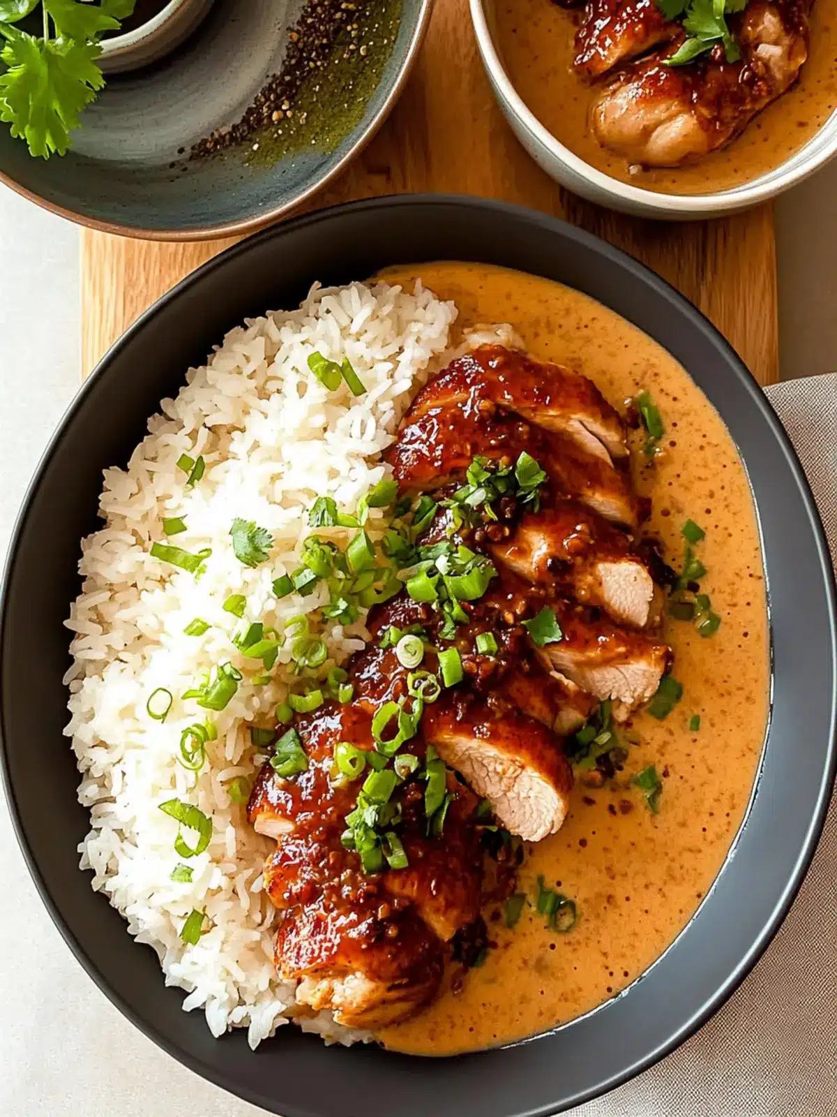 Sweet & Savory Chicken with Spicy Carbonara Brothy Rice