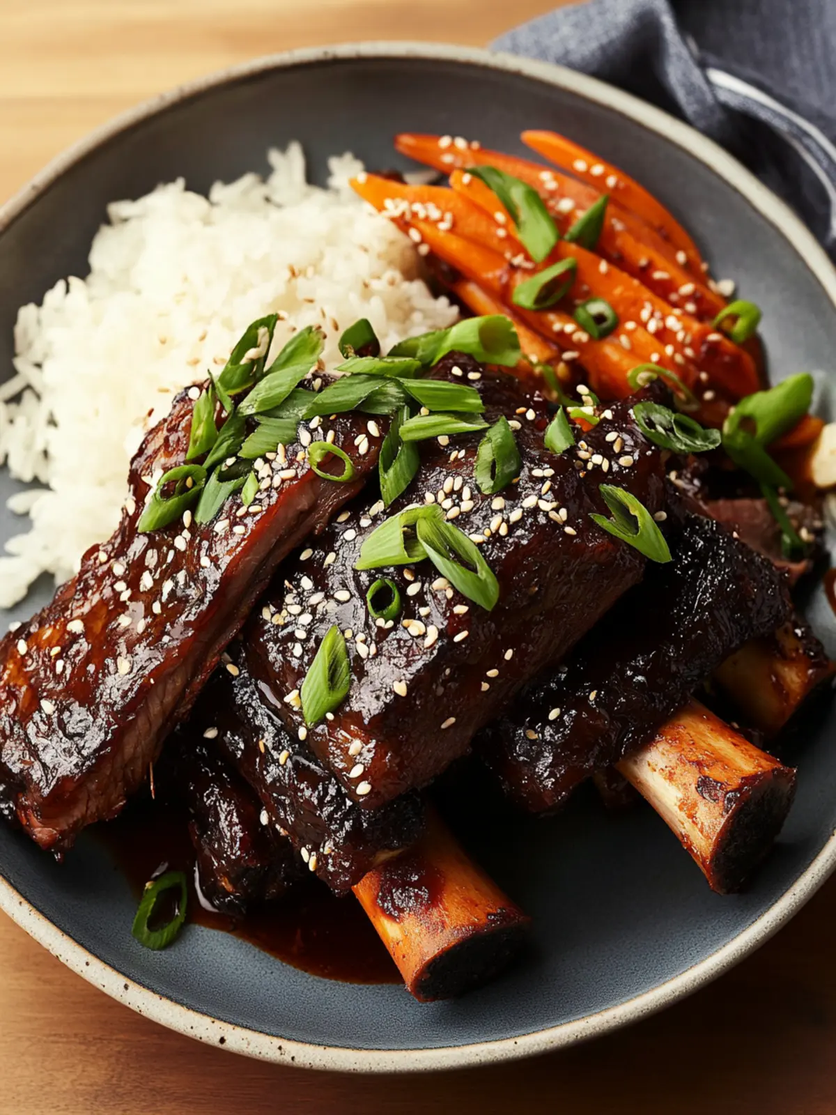Savor Slow-Cooked Korean BBQ Ribs with Carrots & Sticky Rice 4 Slow-Cooked Korean BBQ Ribs with Carrots & Sticky Rice
