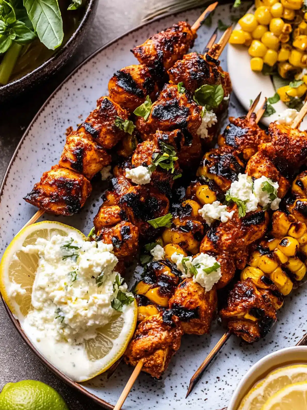 Lemon Feta Paprika Chicken Skewers with Charred Corn Delight 2 Lemon Feta Paprika Chicken Skewers with Charred Corn