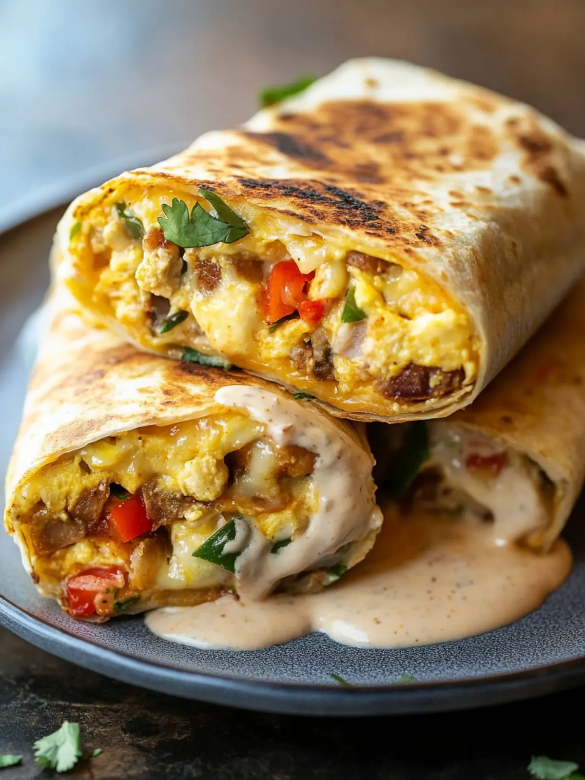 Sheet Pan Breakfast Burritos with Creamy Chipotle Sauce