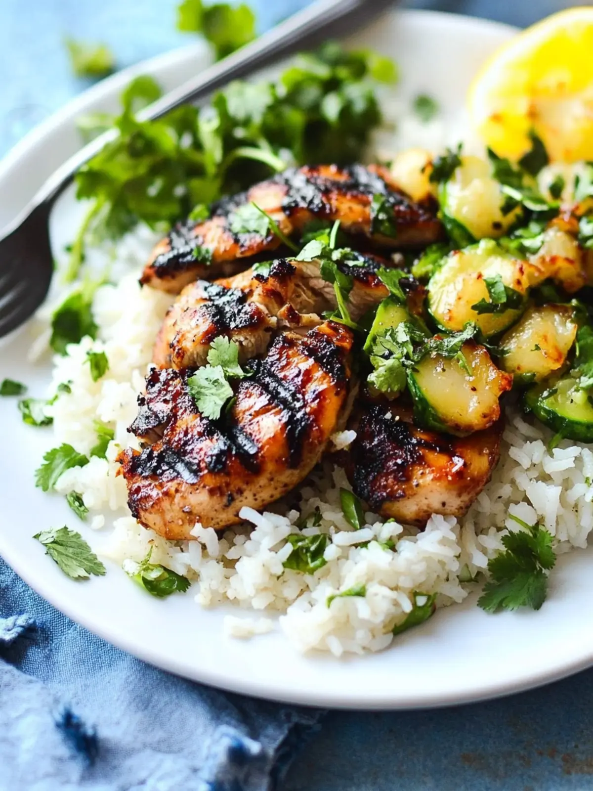 Grilled Hawaiian Chicken with Coconut-Cilantro Rice