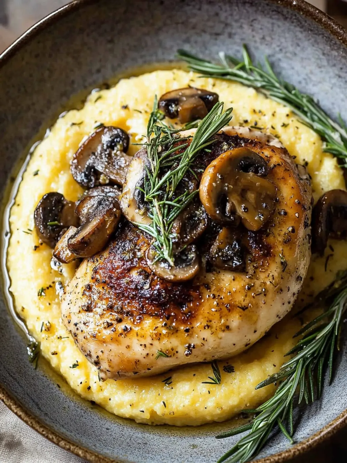 Roasted Lemon-Rosemary Chicken with Creamy Polenta Bliss 3 Roasted Lemon-Rosemary Chicken with Creamy Cacio e Pepe Polenta & Mushrooms