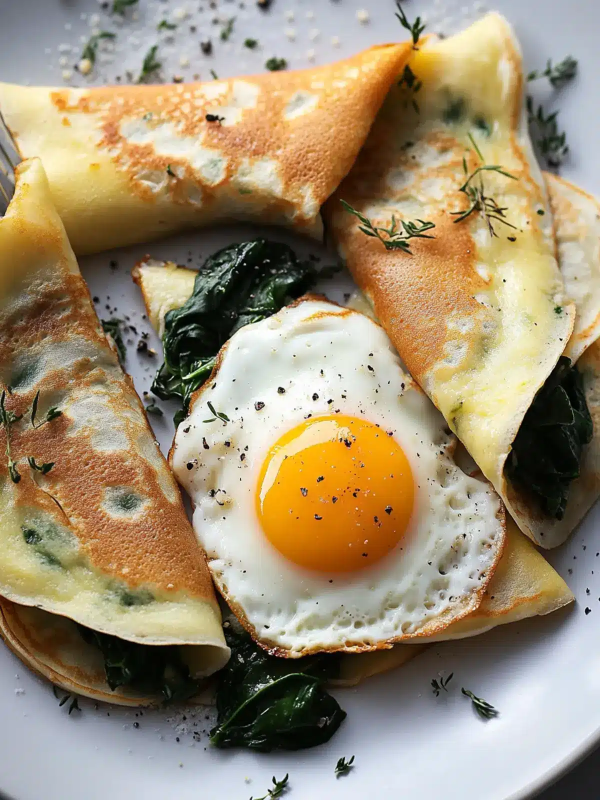 Irresistible Savory Crepes with Cheese, Spinach, and Egg Delight 5 Savory Crepes with Cheese, Spinach, and a Fried Egg