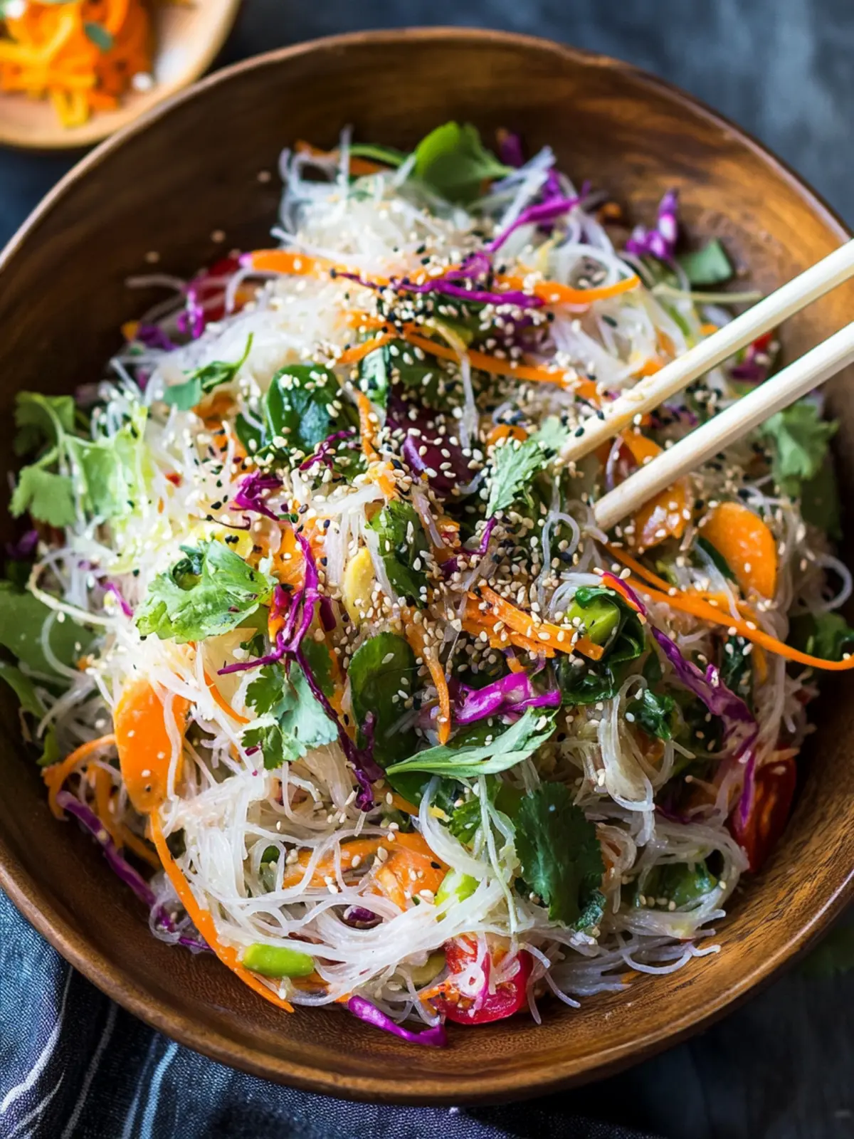 Vegan Rice Noodle Salad with Sesame Dressing