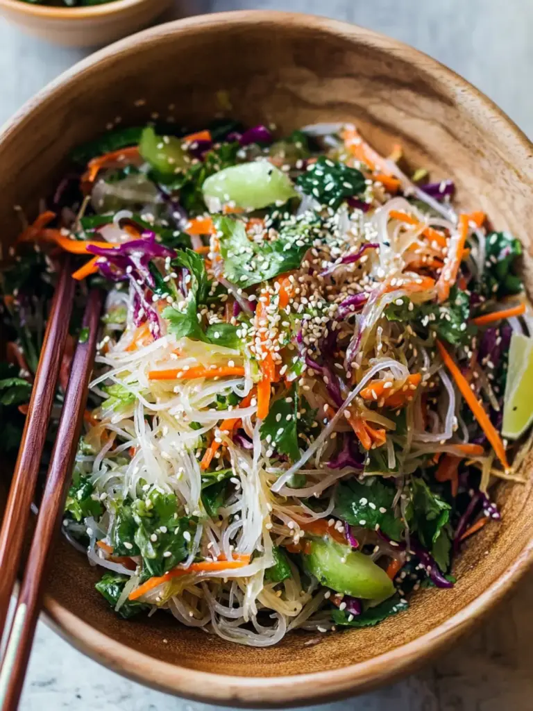 Vegan Rice Noodle Salad with Sesame Dressing