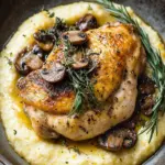 Roasted Lemon-Rosemary Chicken with Creamy Cacio e Pepe Polenta & Mushrooms