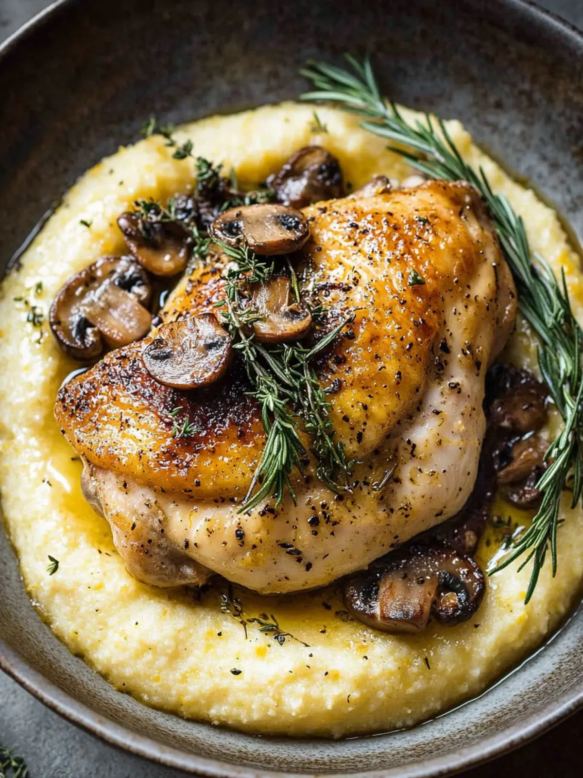 Roasted Lemon-Rosemary Chicken with Creamy Polenta Bliss 5 Roasted Lemon-Rosemary Chicken with Creamy Cacio e Pepe Polenta & Mushrooms