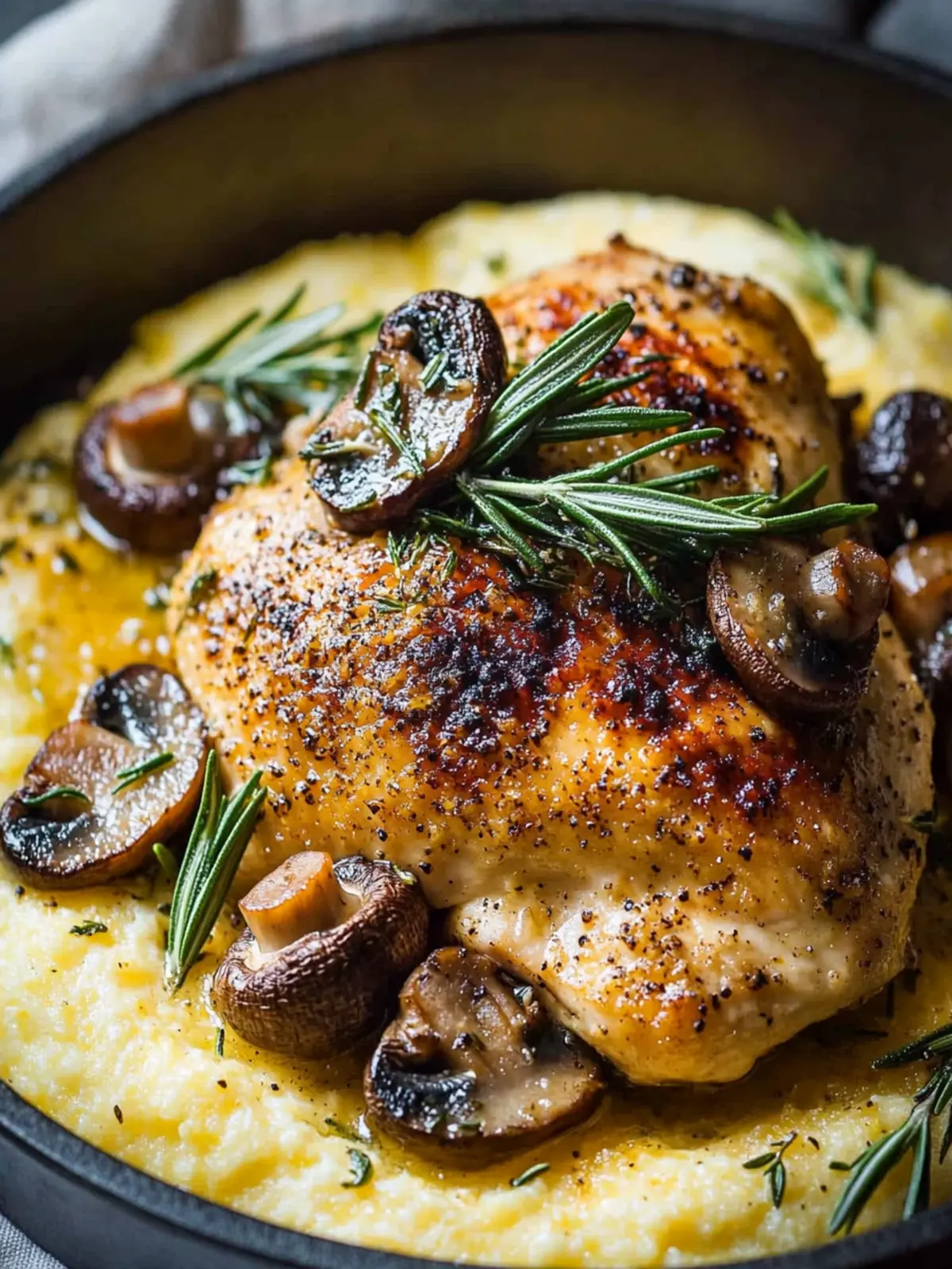 Roasted Lemon-Rosemary Chicken with Creamy Polenta Bliss 2 Roasted Lemon-Rosemary Chicken with Creamy Cacio e Pepe Polenta & Mushrooms