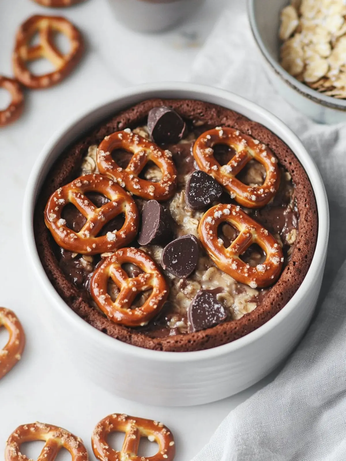 Simple Chocolate Pretzel Baked Oats