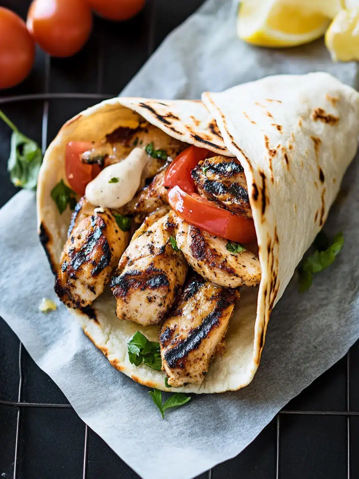 Grilled Lemon Chicken Flatbread Wraps