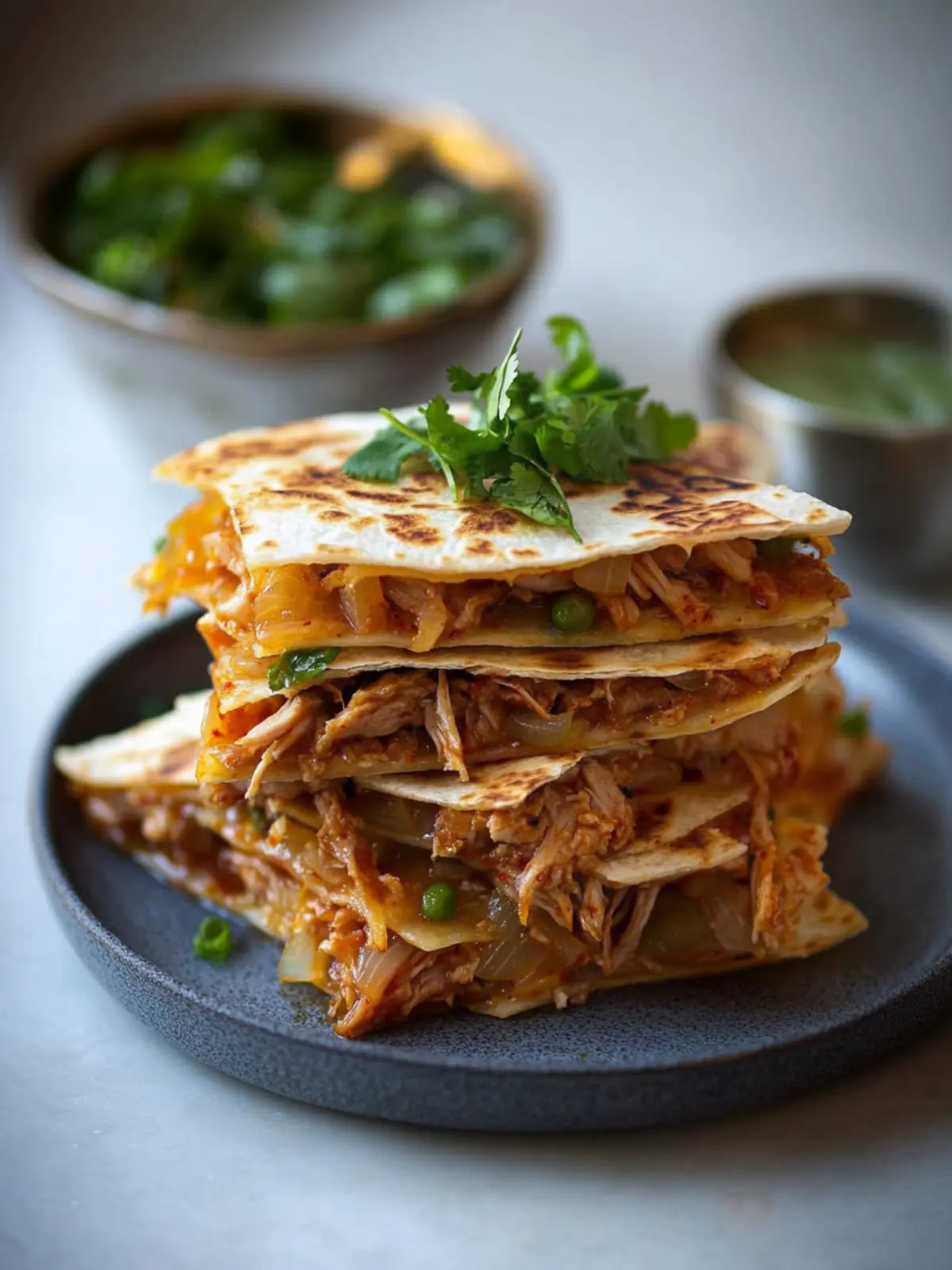 Korean Braised Pork and Kimchi Quesadilla