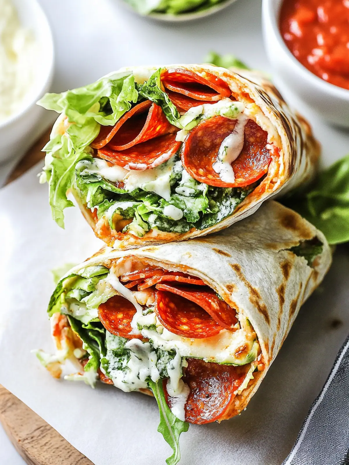 Pepperoni Pizza Caesar Wraps