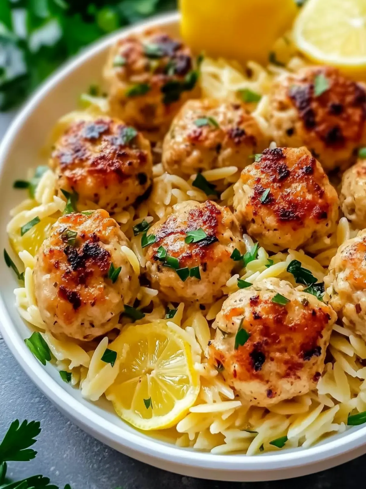 Savory Greek Chicken Meatballs with Zesty Lemon Orzo Delight 4 Greek Chicken Meatballs with Lemon Orzo