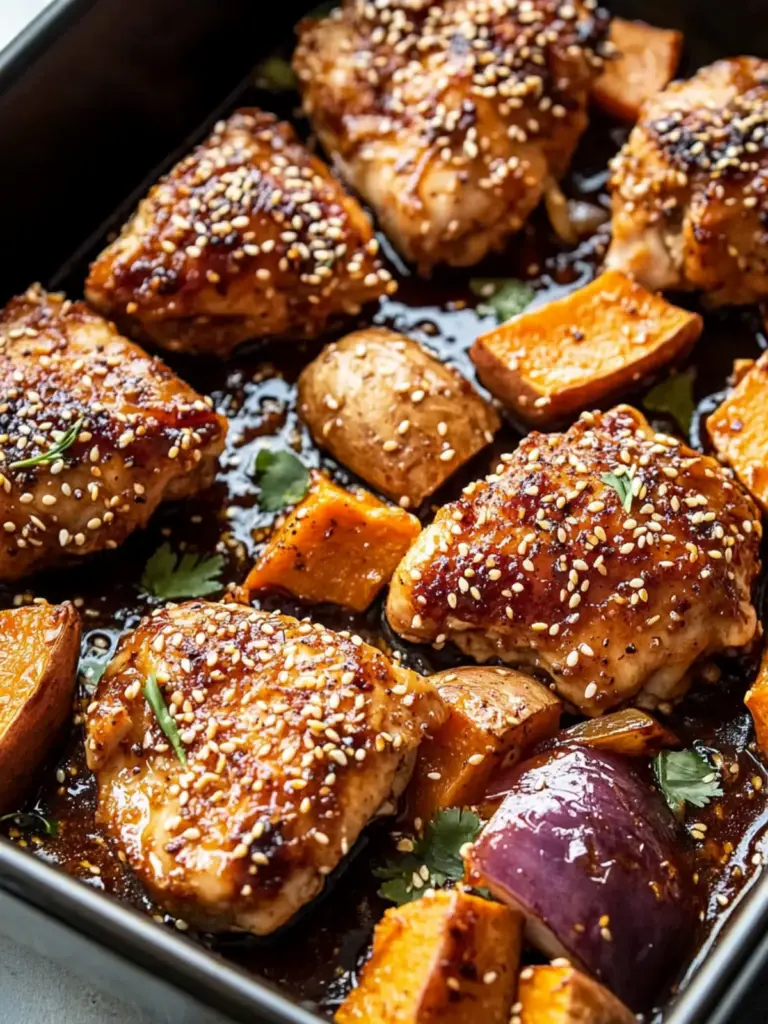 Sheet Pan Sesame Miso Chicken and Sweet Potatoes
