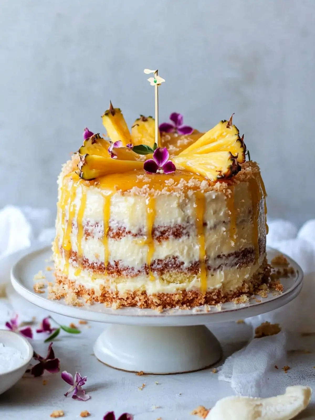 Gluten-Free Pineapple Coconut Cake with Passionfruit Curd