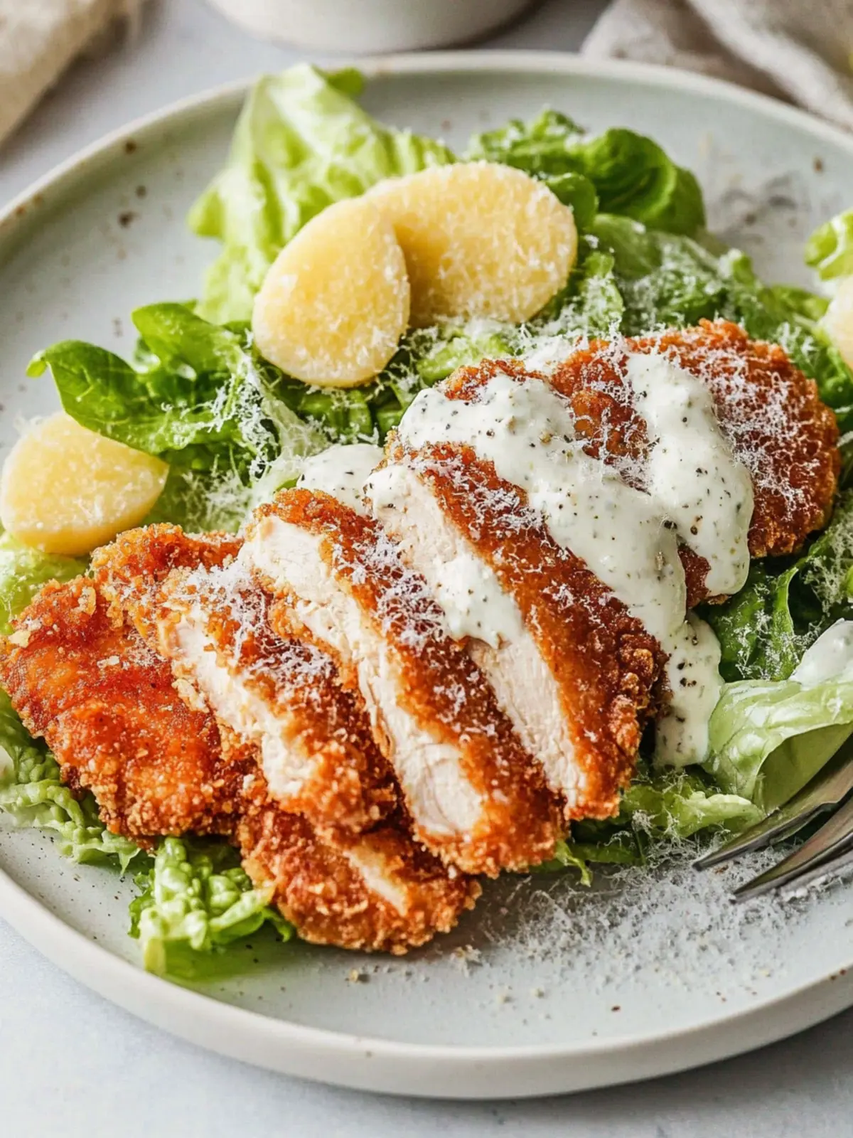 Chicken Caesar Salad with Crispy Schnitzel & Yoghurt Dressing