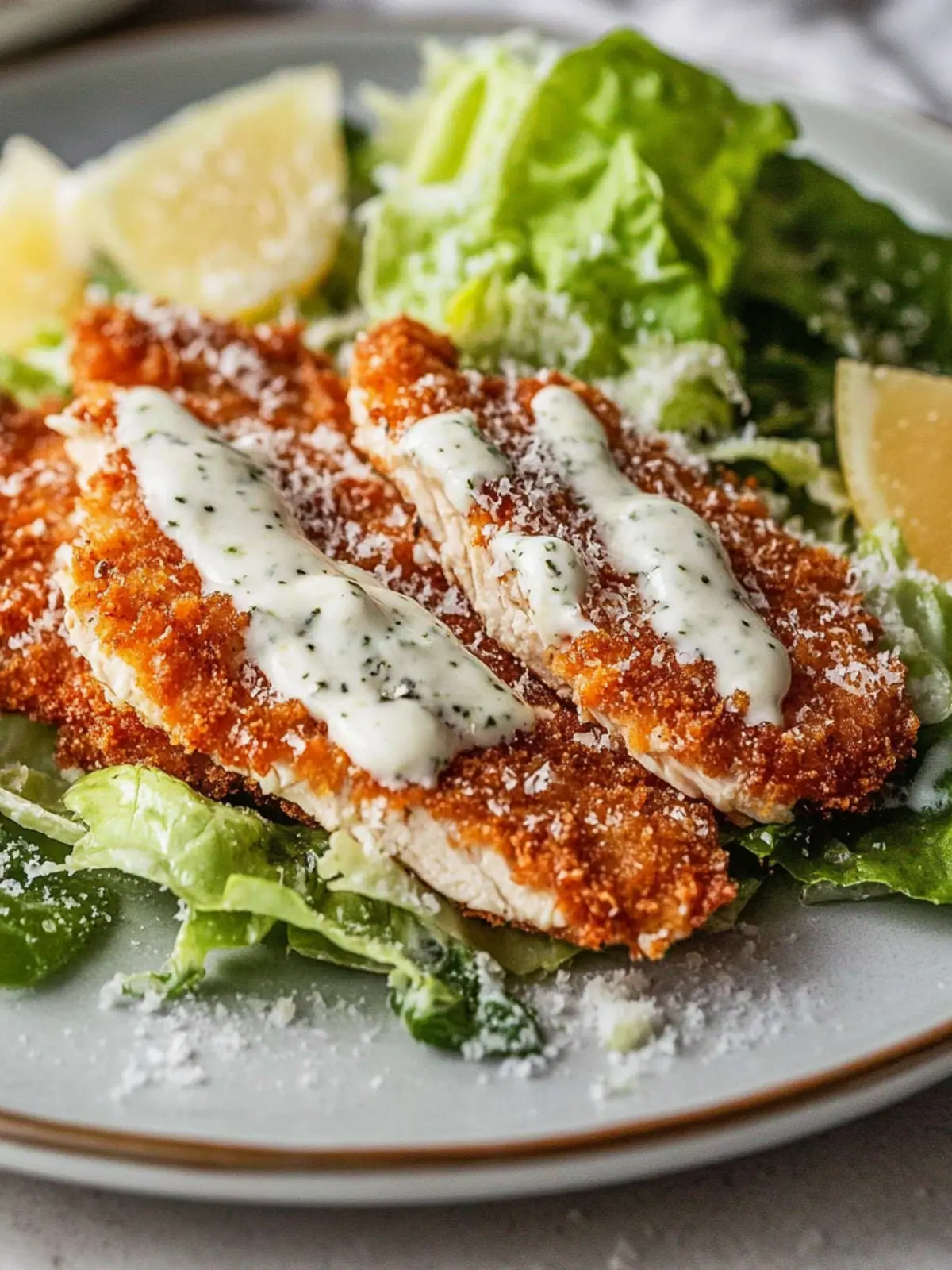 Chicken Caesar Salad with Crispy Schnitzel & Yoghurt Dressing