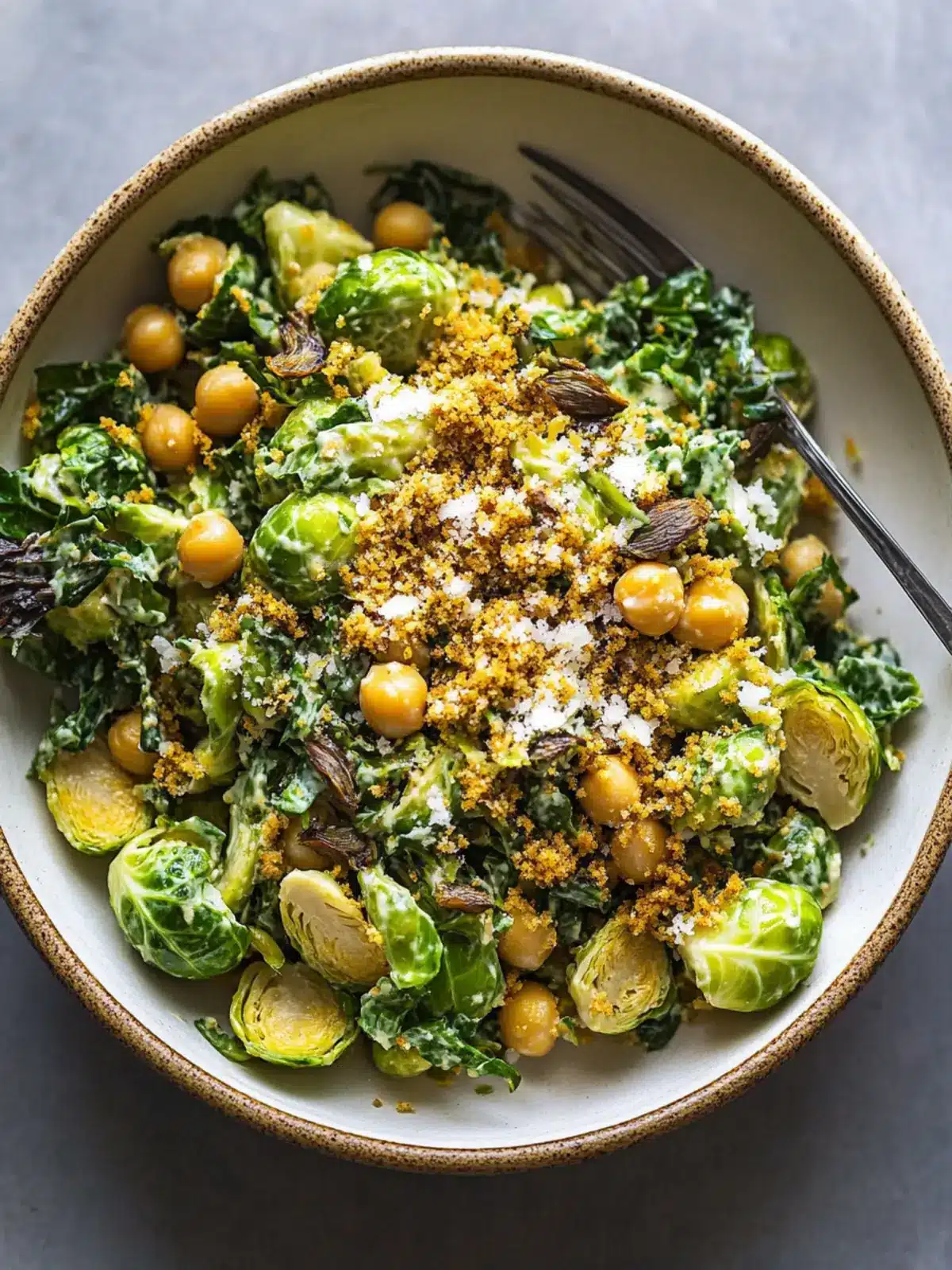 Irresistible Brussels Sprout Salad with Anchovy Tahini & Crispy Chickpeas 3 Brussel Sprout Salad with Anchovy Tahini & Za'atar Chickpeas