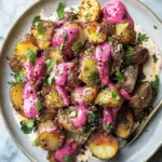 Crispy Dukkah Potatoes with Aioli and Pink Tahini Sauce