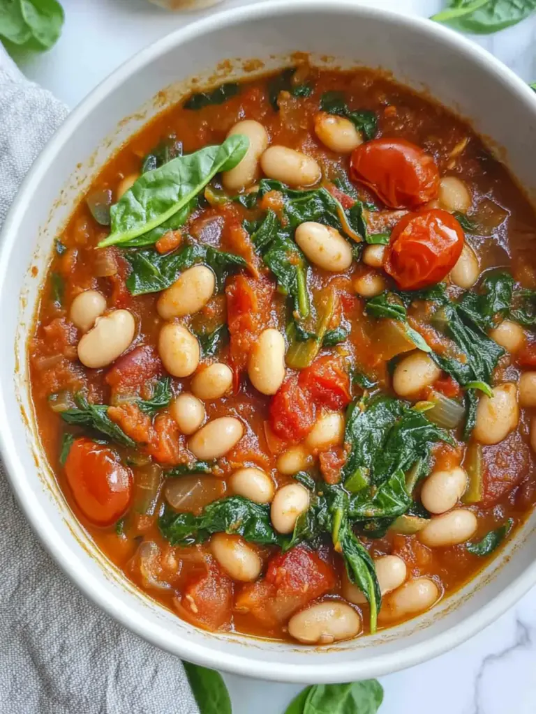 Roasted Tomato, White Bean and Spinach Stew