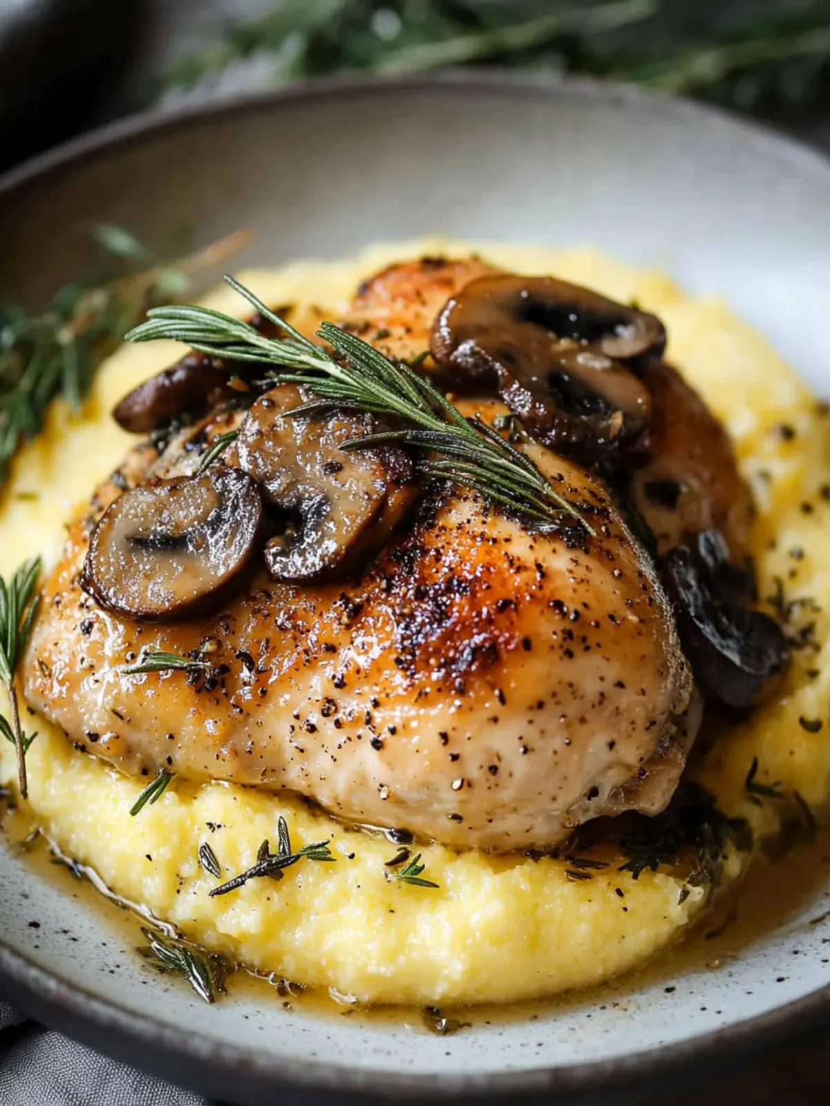 Roasted Lemon-Rosemary Chicken with Creamy Polenta Bliss 4 Roasted Lemon-Rosemary Chicken with Creamy Cacio e Pepe Polenta & Mushrooms
