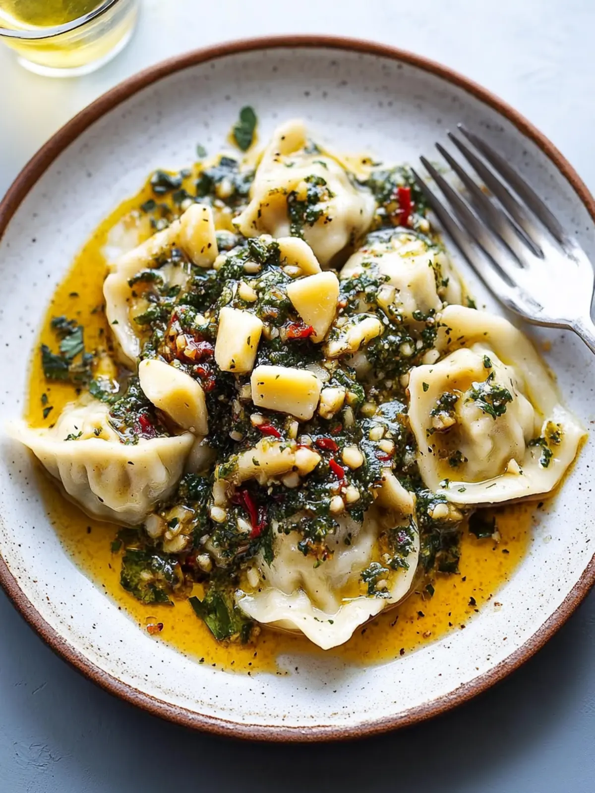 Feta Dumplings in Pine Nut Fresno Sauce