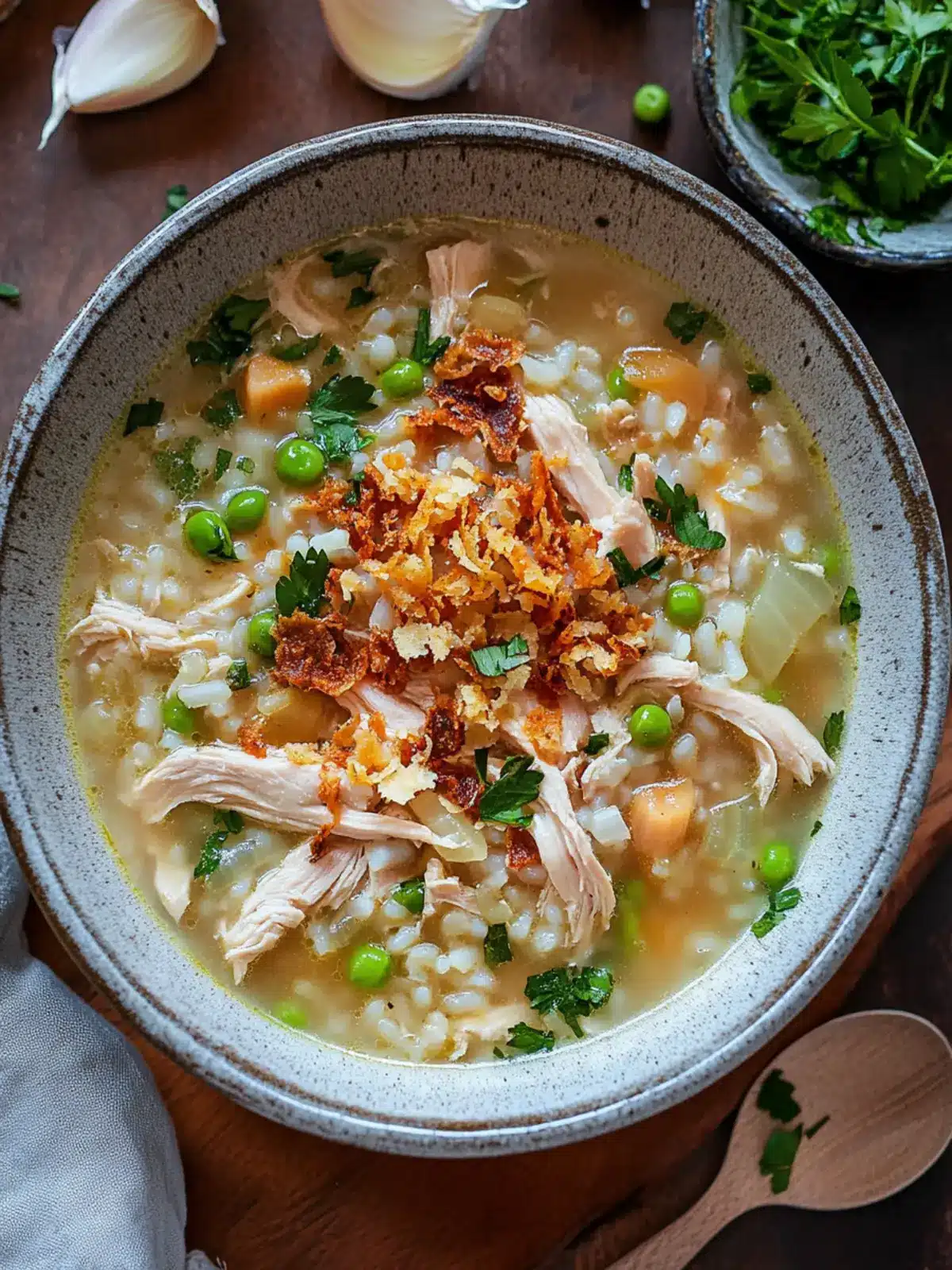 Delicious Chicken and Rice Soup with Crispy Garlic Butter Delight 4 Chicken and Rice Soup with Crispy Garlic Butter