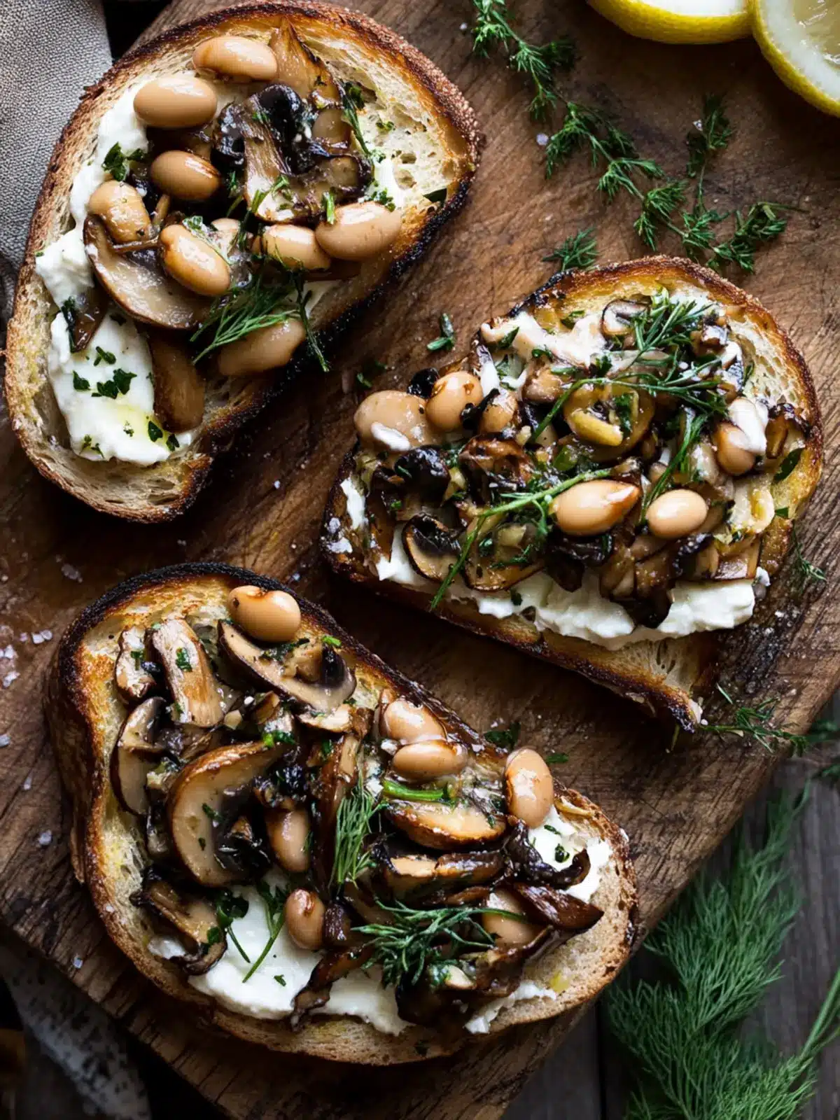 Lemony Mushroom Mascarpone Toast with Beans & Herbs