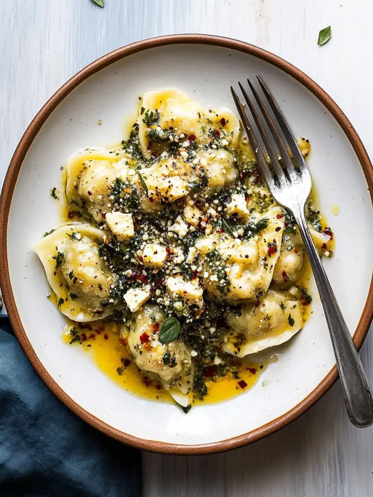 Feta Dumplings in Pine Nut Fresno Sauce