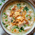 Delicious Chicken and Rice Soup with Crispy Garlic Butter Delight 6 Chicken and Rice Soup with Crispy Garlic Butter