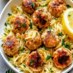 Greek Chicken Meatballs with Lemon Orzo