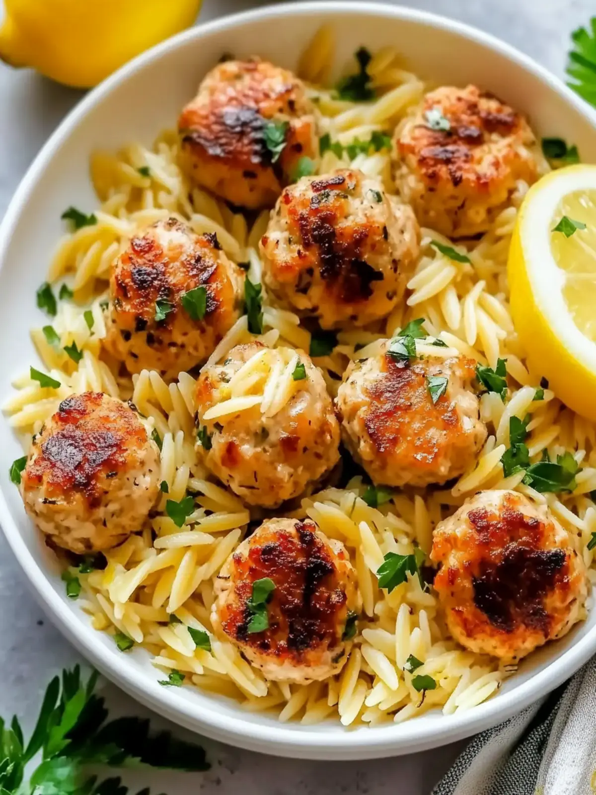Savory Greek Chicken Meatballs with Zesty Lemon Orzo Delight 5 Greek Chicken Meatballs with Lemon Orzo