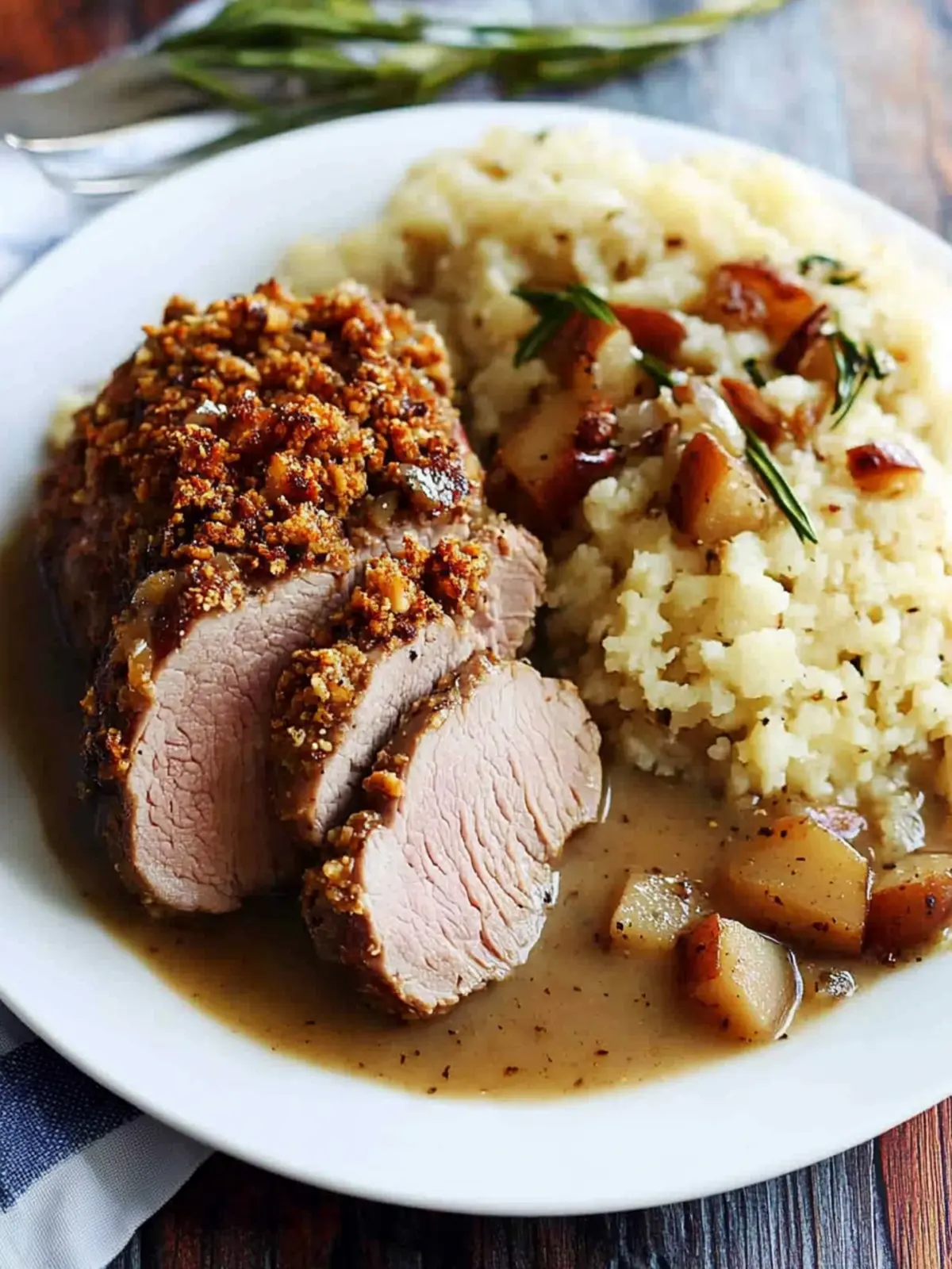 Walnut-Crusted Pork Tenderloin with Apple Cider Gravy