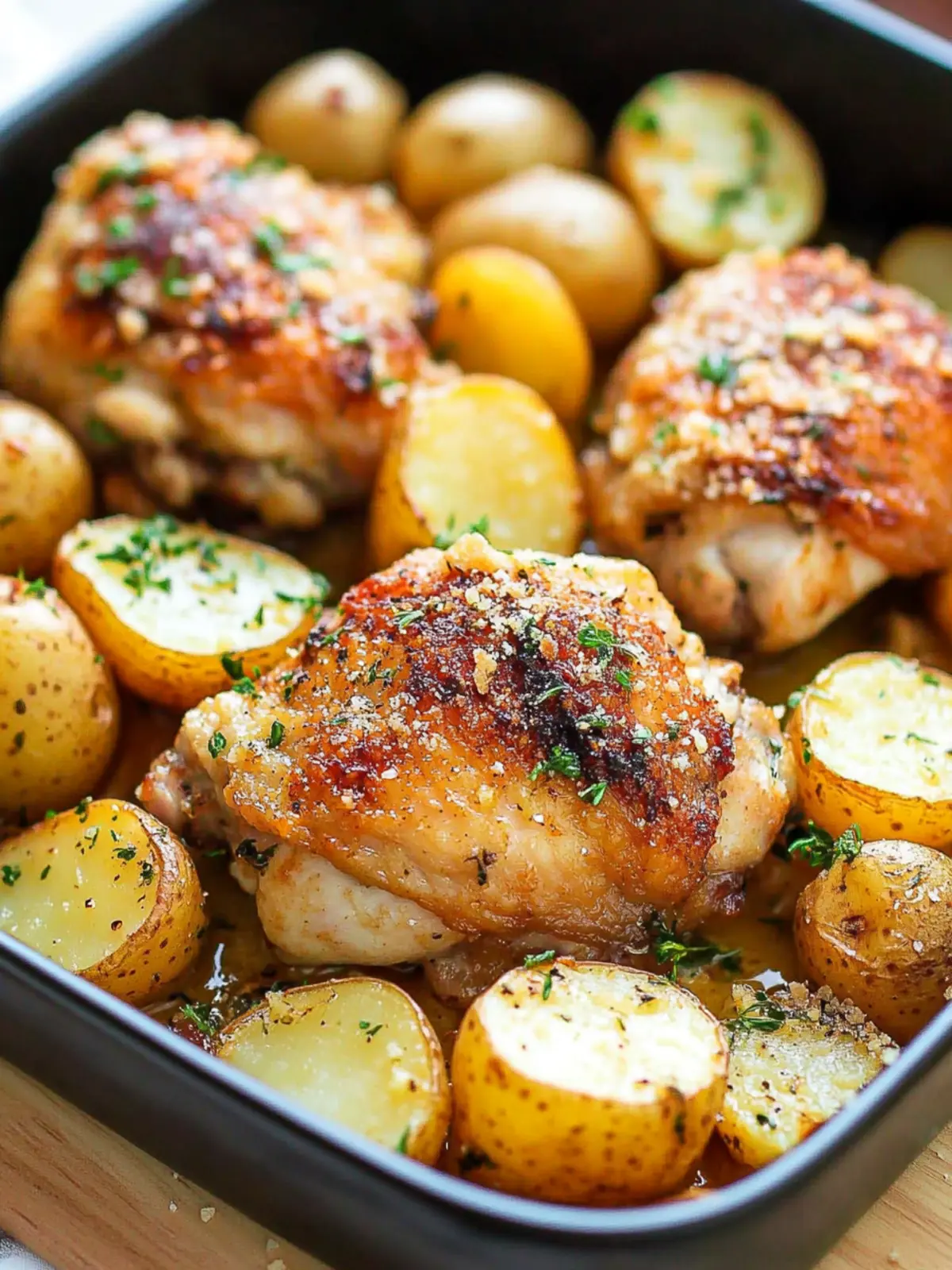 Garlic Parmesan Chicken Thighs with Baby Potatoes