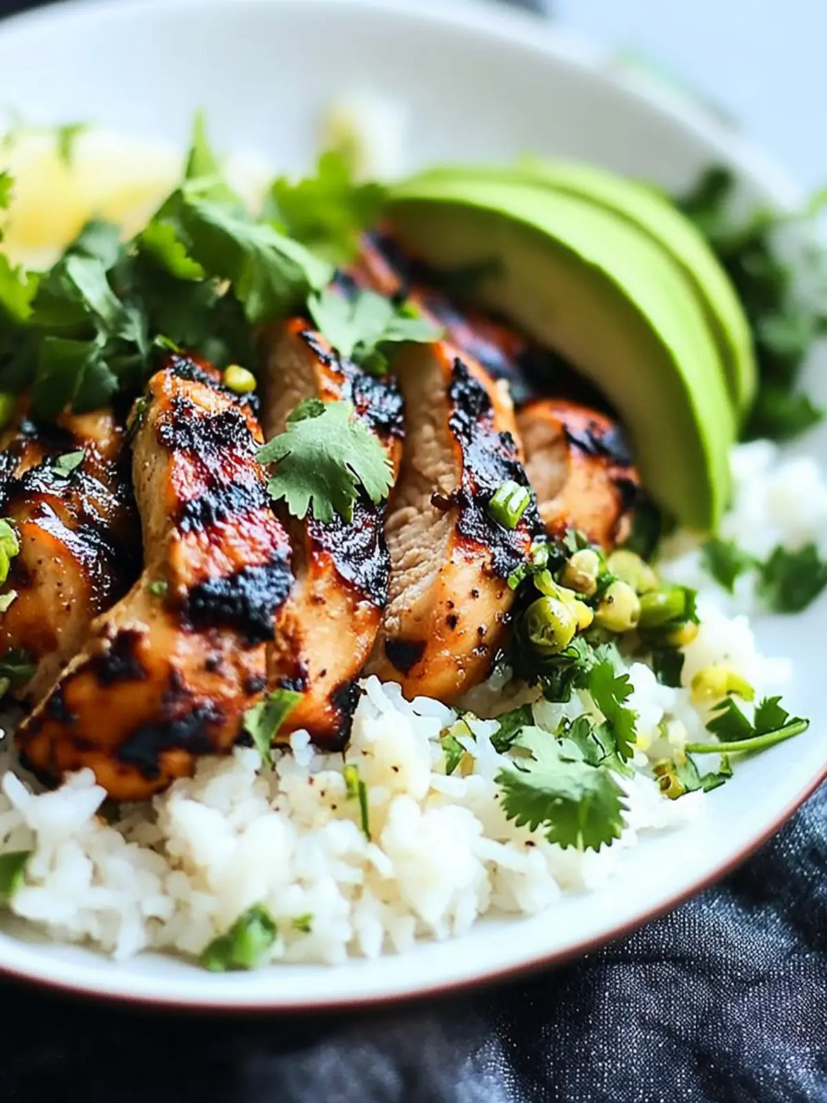Grilled Hawaiian Chicken with Coconut-Cilantro Rice
