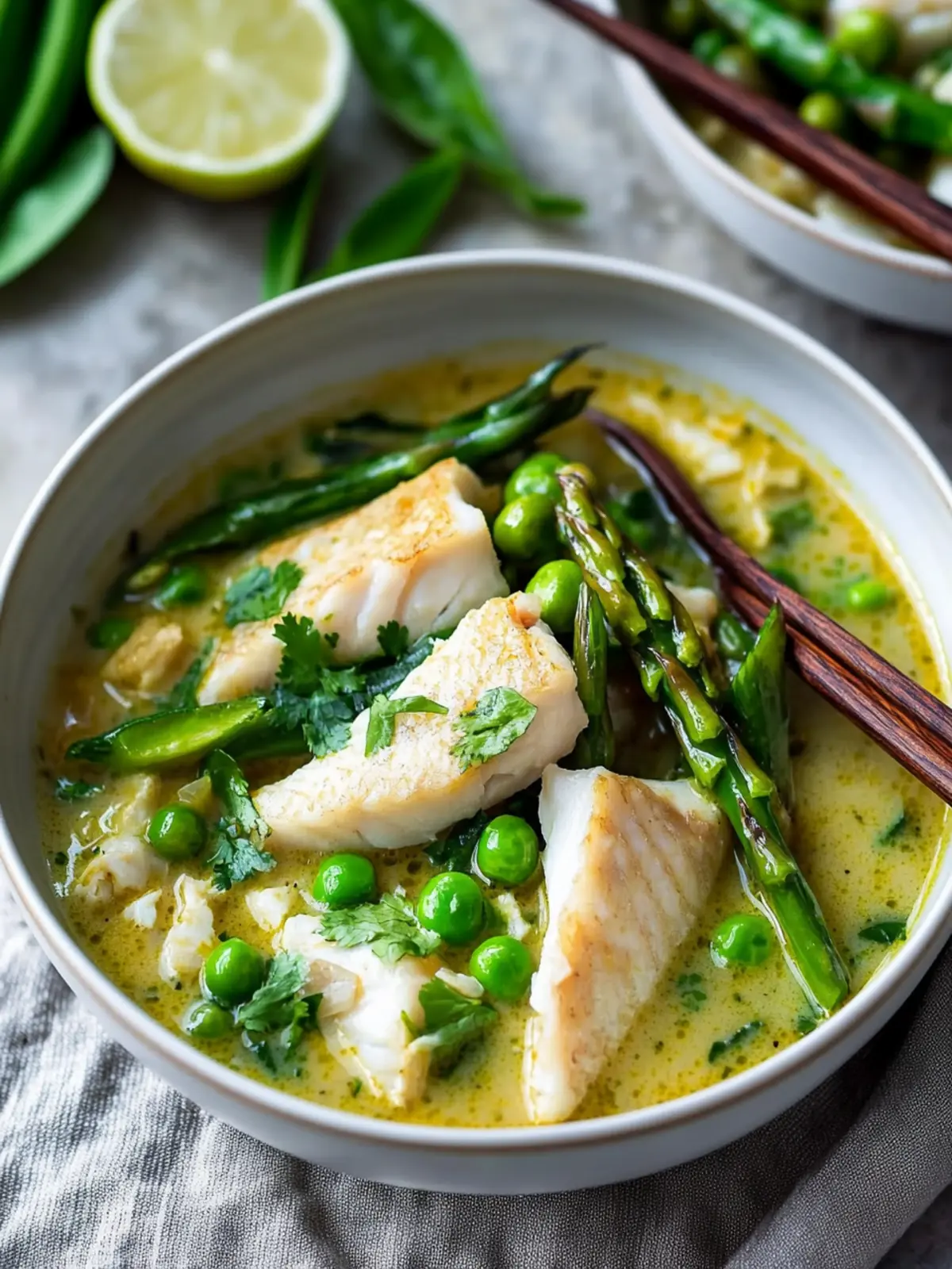 Thai Fish Green Curry with Asparagus and Peas