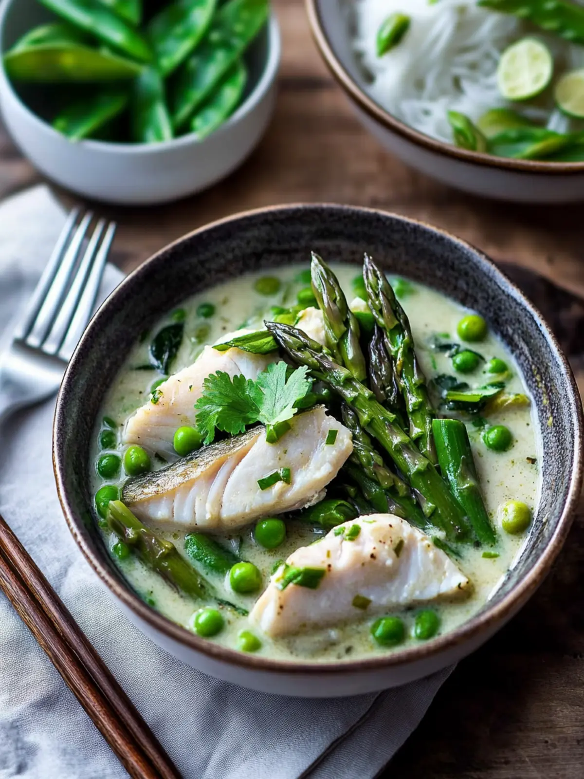 Thai Fish Green Curry with Asparagus and Peas