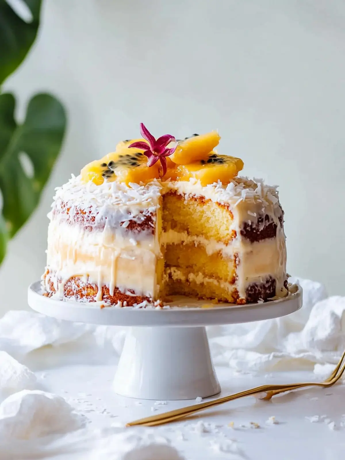 Gluten-Free Pineapple Coconut Cake with Passionfruit Curd