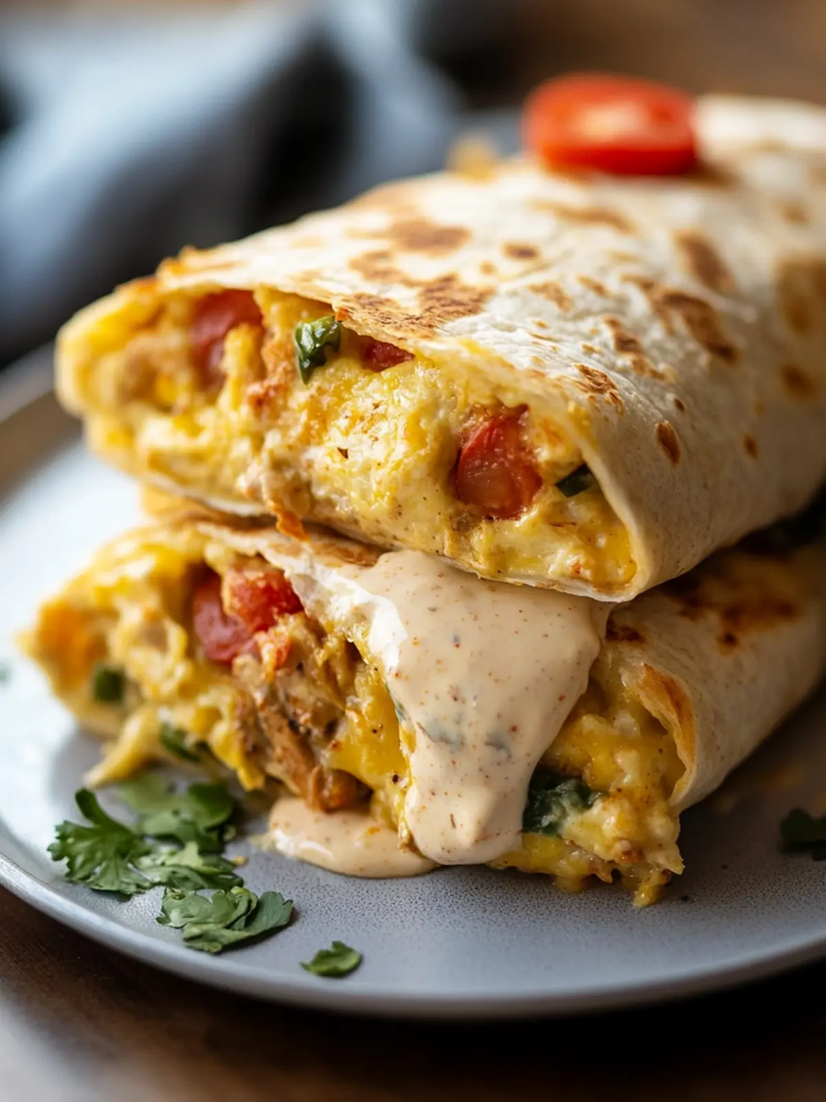 Sheet Pan Breakfast Burritos with Creamy Chipotle Sauce