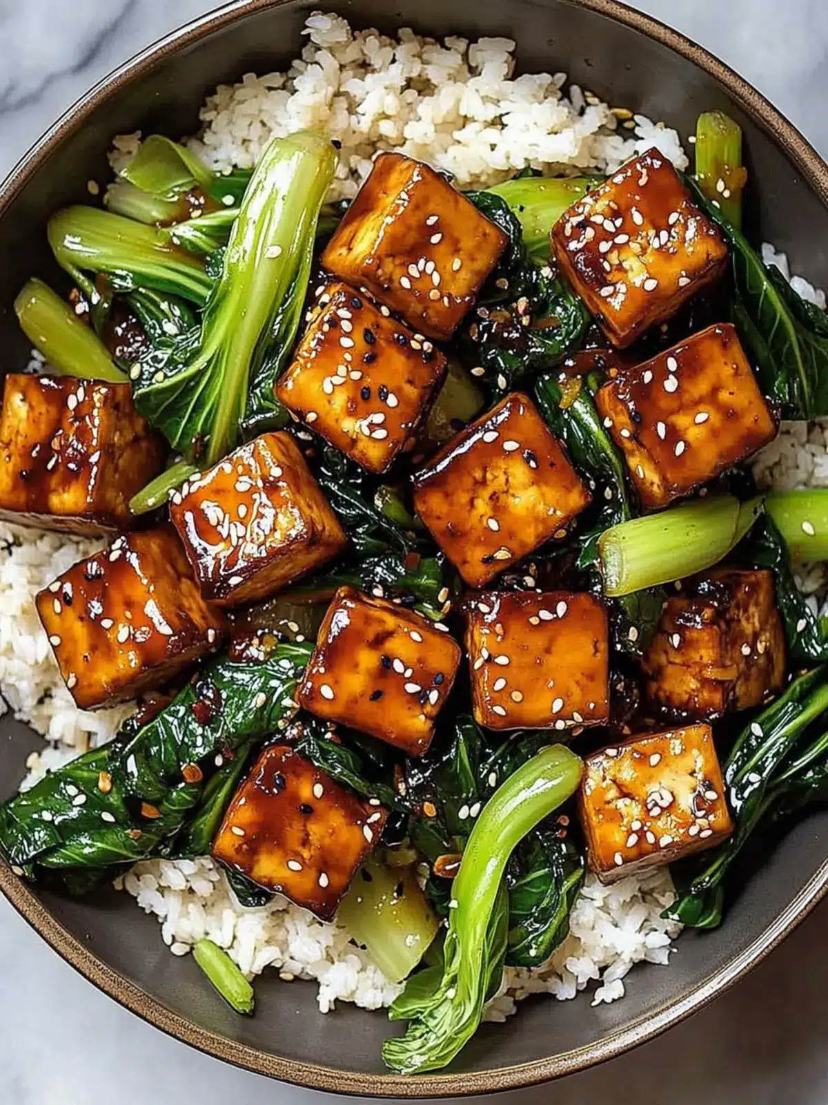 Ginger-Sesame Glazed Tofu & Bok Choy Stir Fry