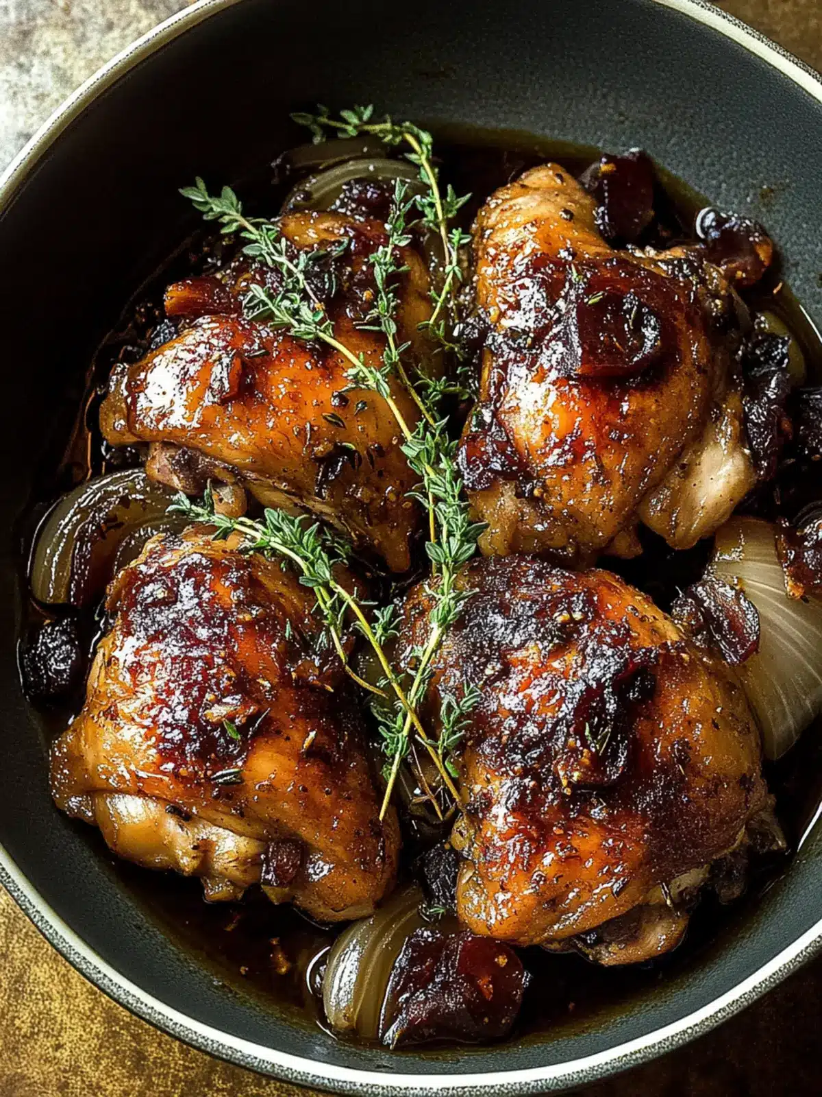 Savory Balsamic Fig Chicken Thighs with Onions and Thyme 2 Balsamic Fig Chicken Thighs with Onions and Thyme