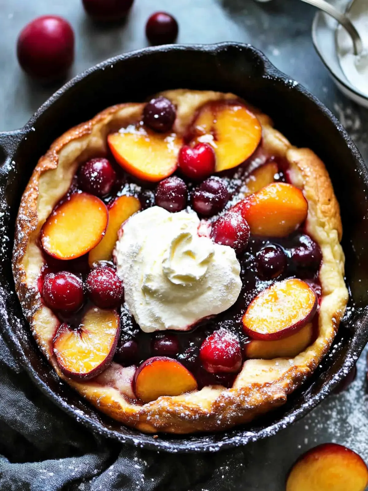 Delicious Cherry Peach Dutch Baby with Honey Whipped Cream 5 Cherry Peach Dutch Baby with Honey Whipped Cream