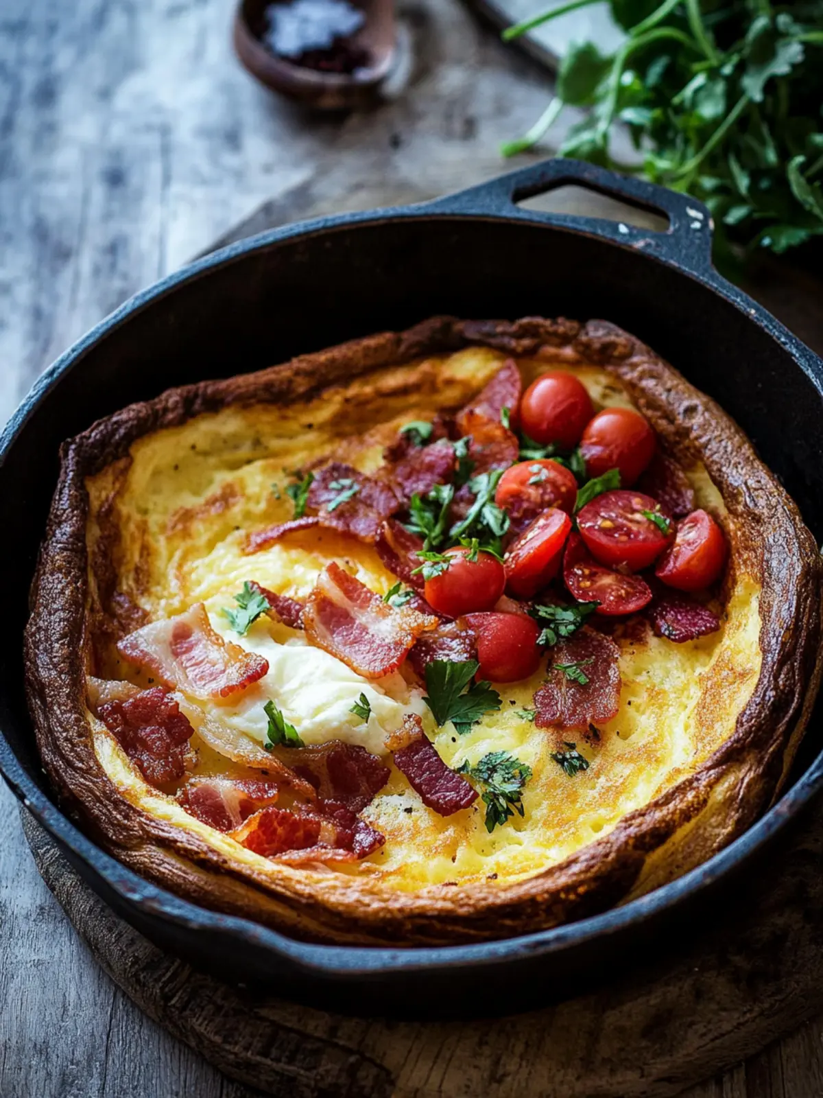 Two Cheese Dutch Baby with Bacon