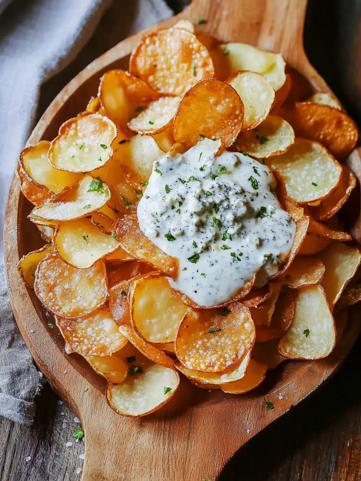 Crispy Homemade Potato Chips with Irresistible Gorgonzola Sauce 3 Homemade Potato Chips with Gorgonzola Cheese Sauce