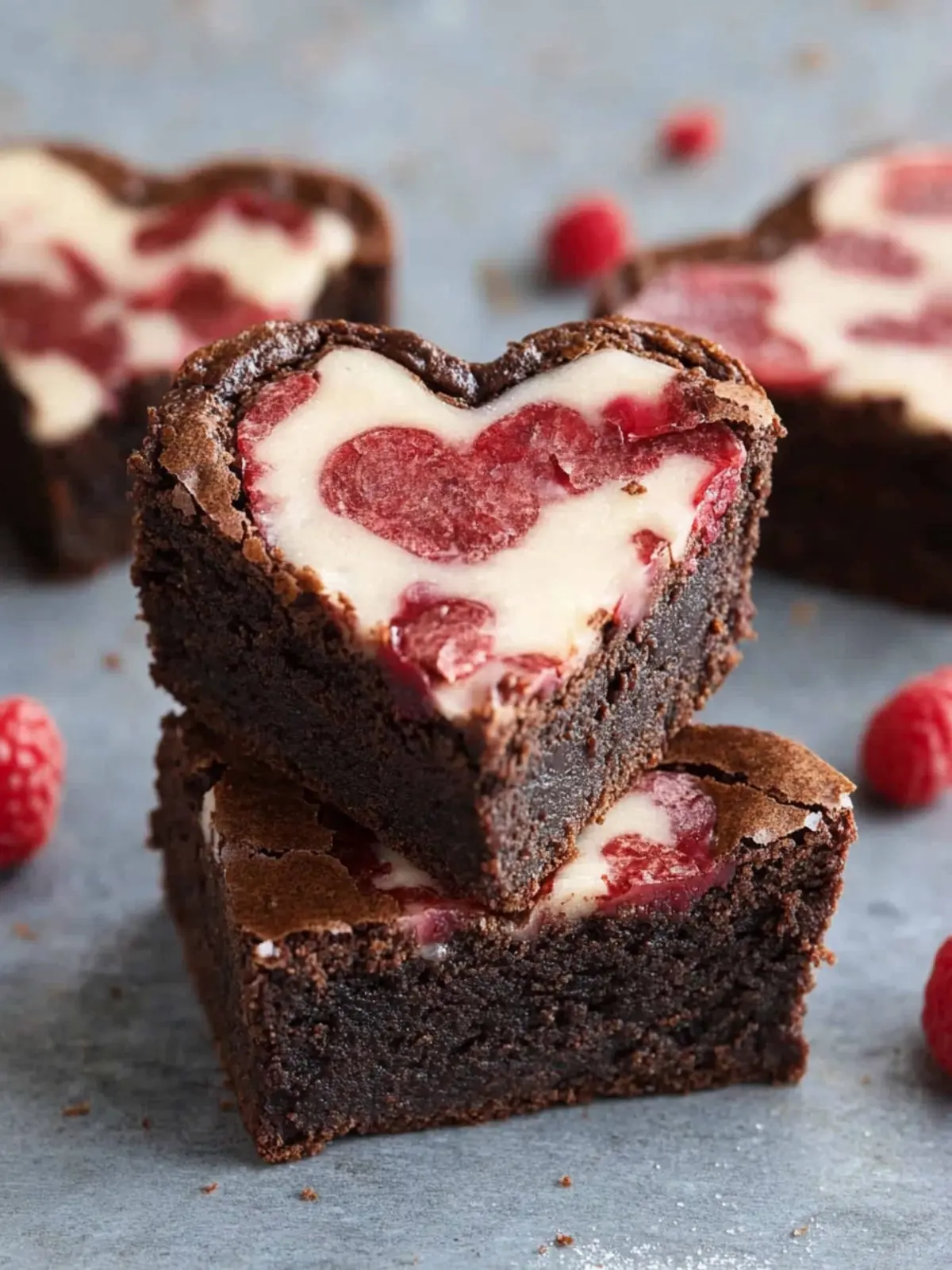 Delicious Heart Shaped Brownies with Raspberry Cheesecake Swirl 4 Heart Shaped Brownies