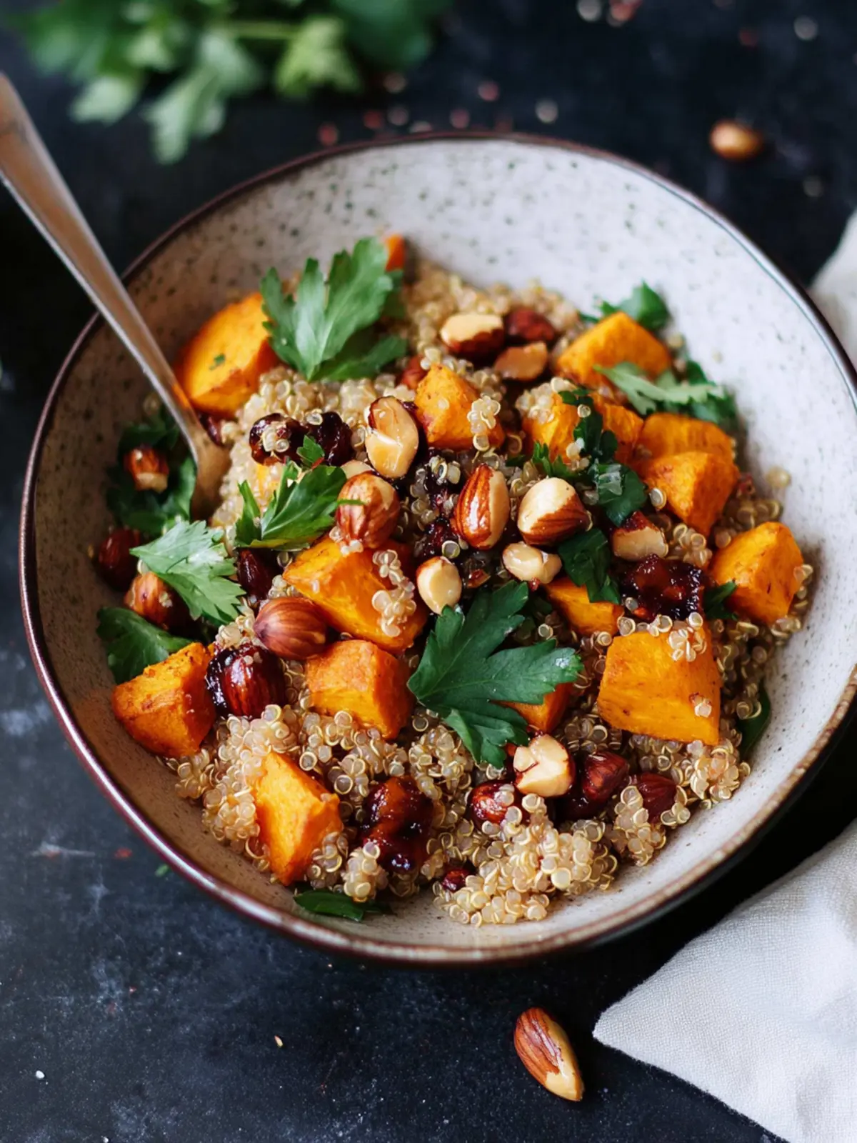 Sweet Potato Quinoa with Caramelized Hazelnuts