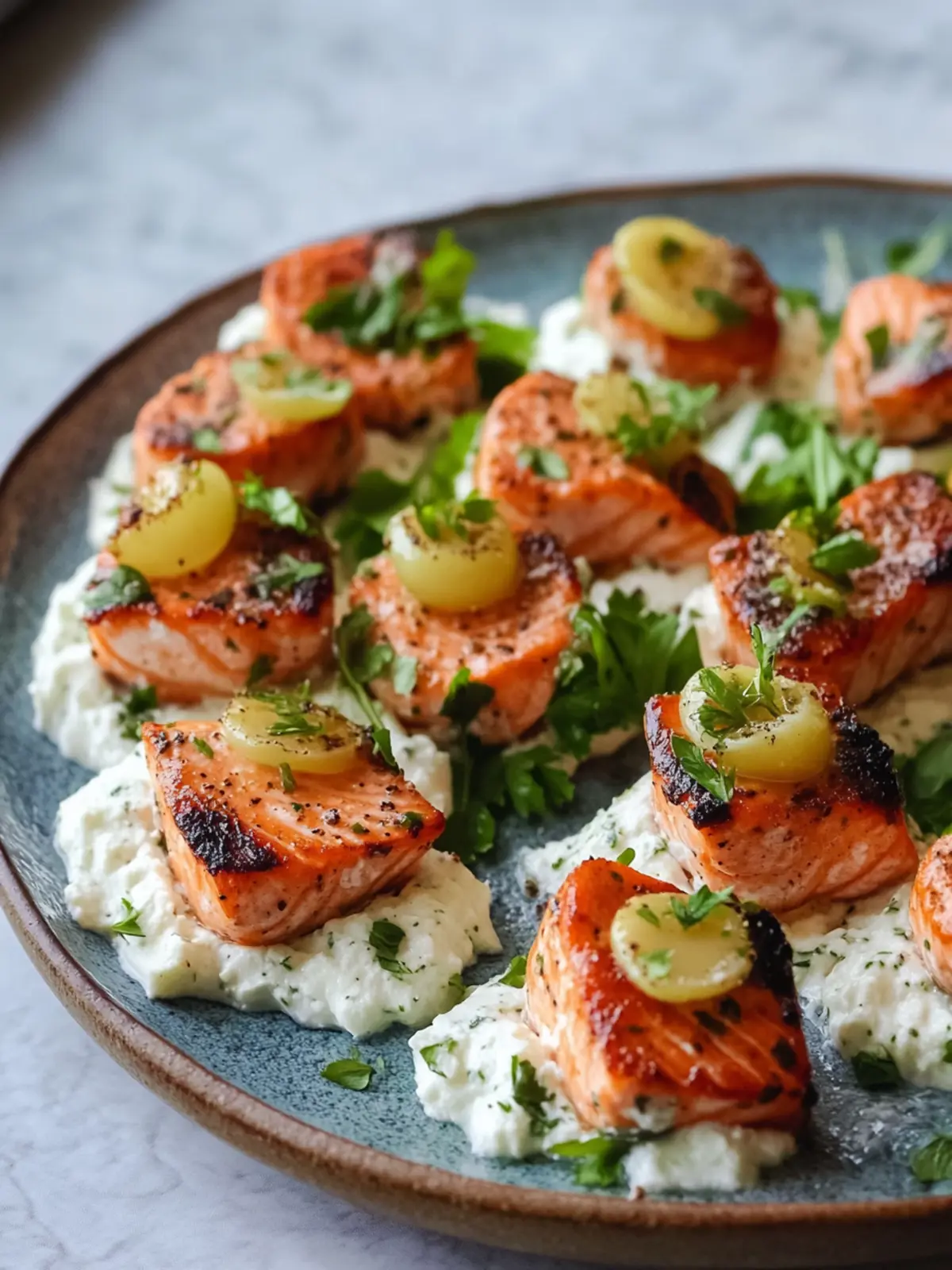 Sumac Salmon Bites with Herb Whipped Feta