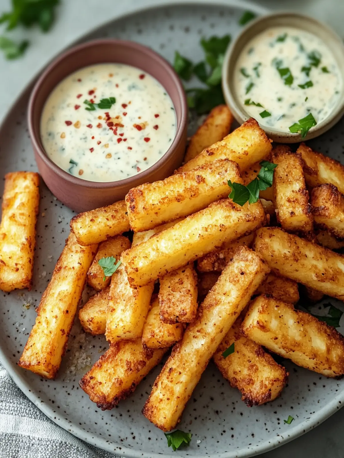 Crispy Air-Fried Halloumi Fries with Spicy Yogurt Dip